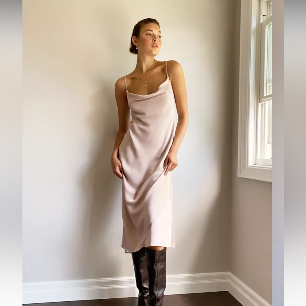 Blue cowl neck dress